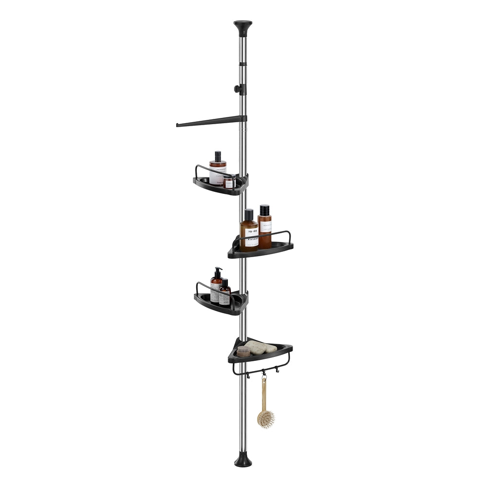 Adjustable Shower Caddy - Stainless Steel Corner Shelf with 4 Tiers, 3 Hooks & Towel Bar for Bathroom - image 1
