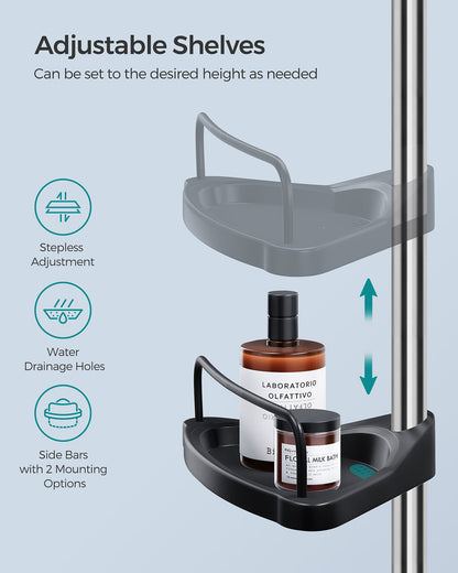 Adjustable Shower Caddy - Stainless Steel Corner Shelf with 4 Tiers, 3 Hooks & Towel Bar for Bathroom - image 4