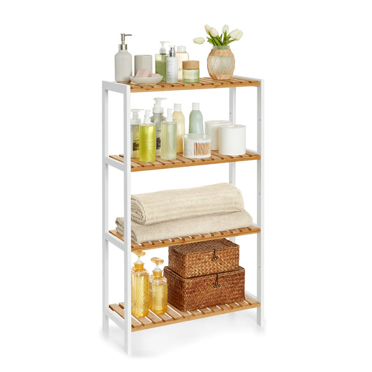 Bamboo Storage Shelf 4-Tier Shelving Unit 26 x 60 x 100 cm White and Natural - image 1
