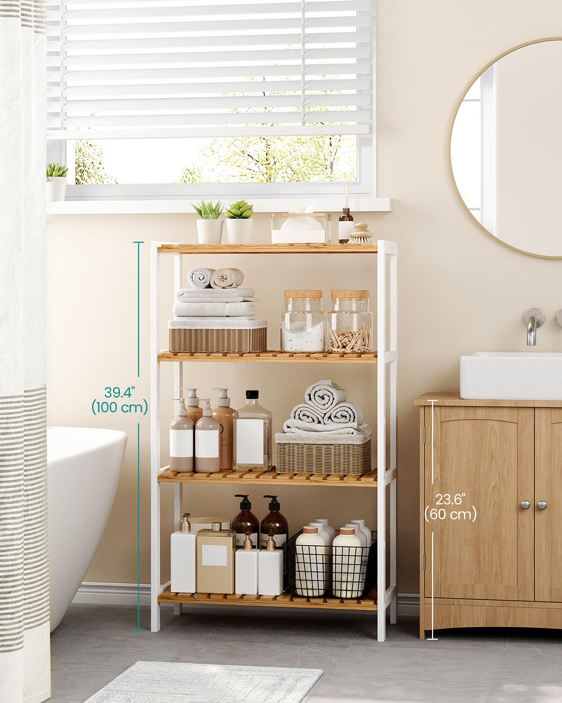 Bamboo Storage Shelf 4-Tier Shelving Unit 26 x 60 x 100 cm White and Natural - image 2