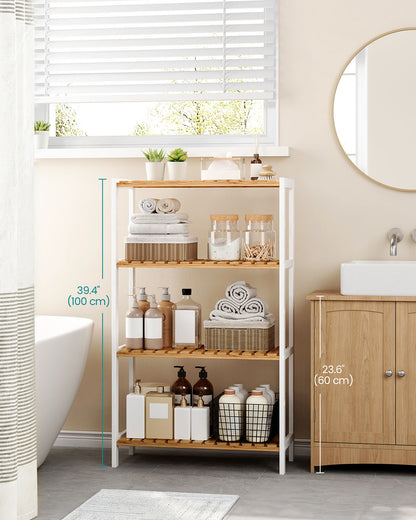 Bamboo Storage Shelf 4-Tier Shelving Unit 26 x 60 x 100 cm White and Natural - image 2