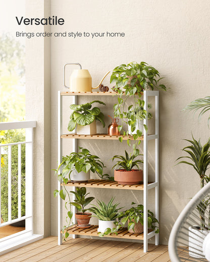 Bamboo Storage Shelf 4-Tier Shelving Unit 26 x 60 x 100 cm White and Natural - image 3