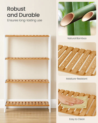 Bamboo Storage Shelf 4-Tier Shelving Unit 26 x 60 x 100 cm White and Natural - image 4