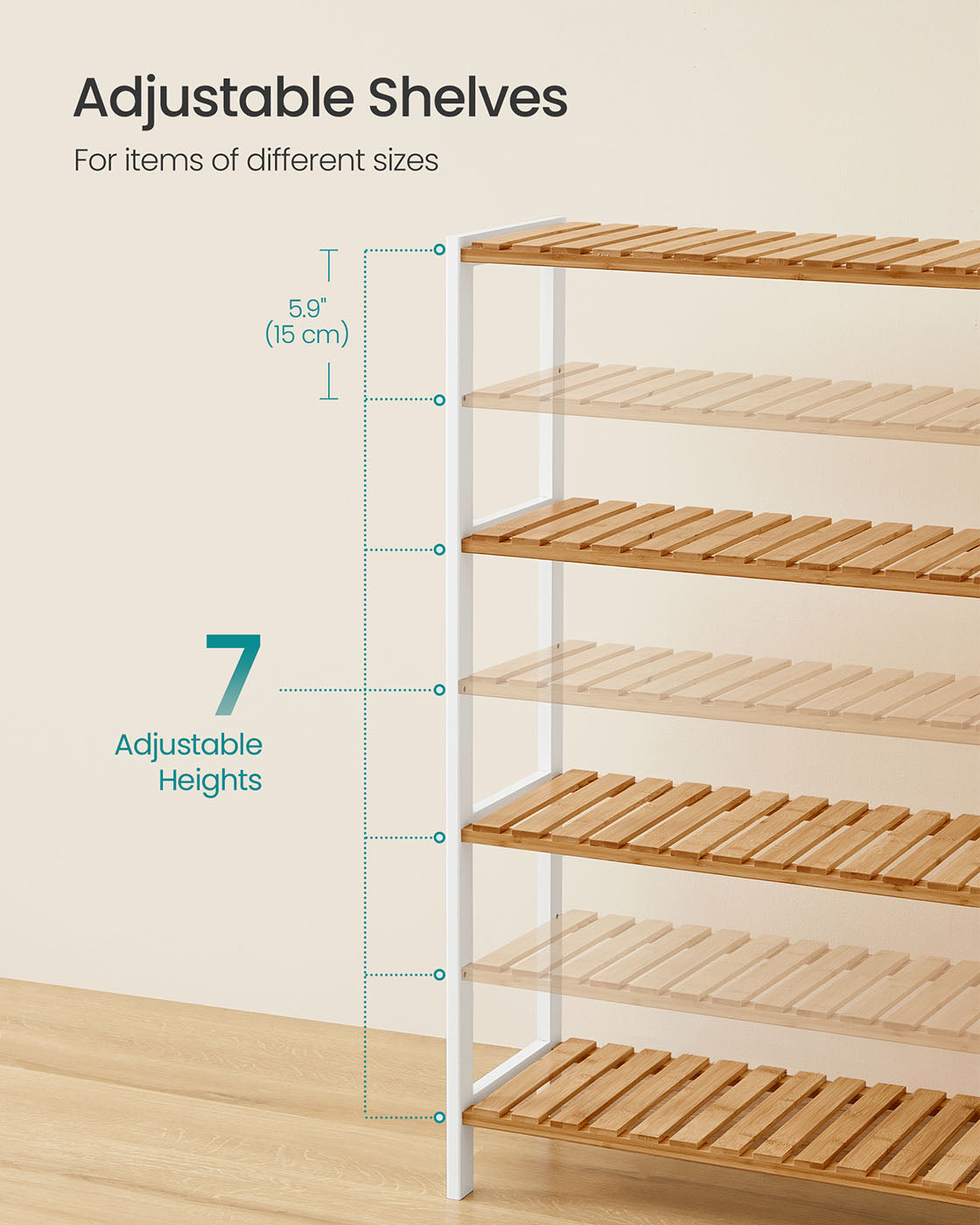 Bamboo Storage Shelf 4-Tier Shelving Unit 26 x 60 x 100 cm White and Natural - image 5