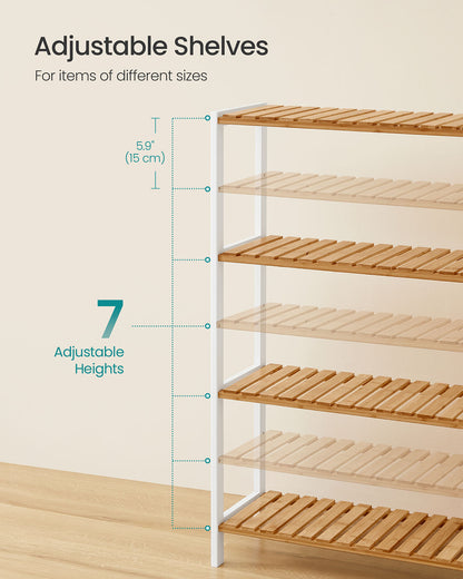 Bamboo Storage Shelf 4-Tier Shelving Unit 26 x 60 x 100 cm White and Natural - image 5