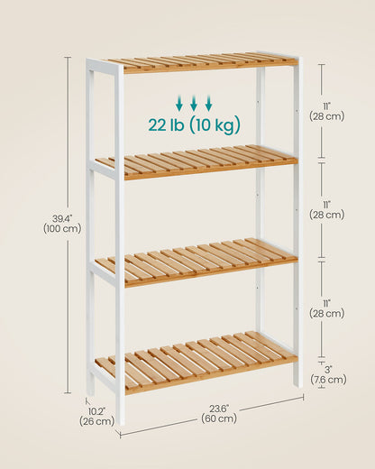 Bamboo Storage Shelf 4-Tier Shelving Unit 26 x 60 x 100 cm White and Natural - image 7