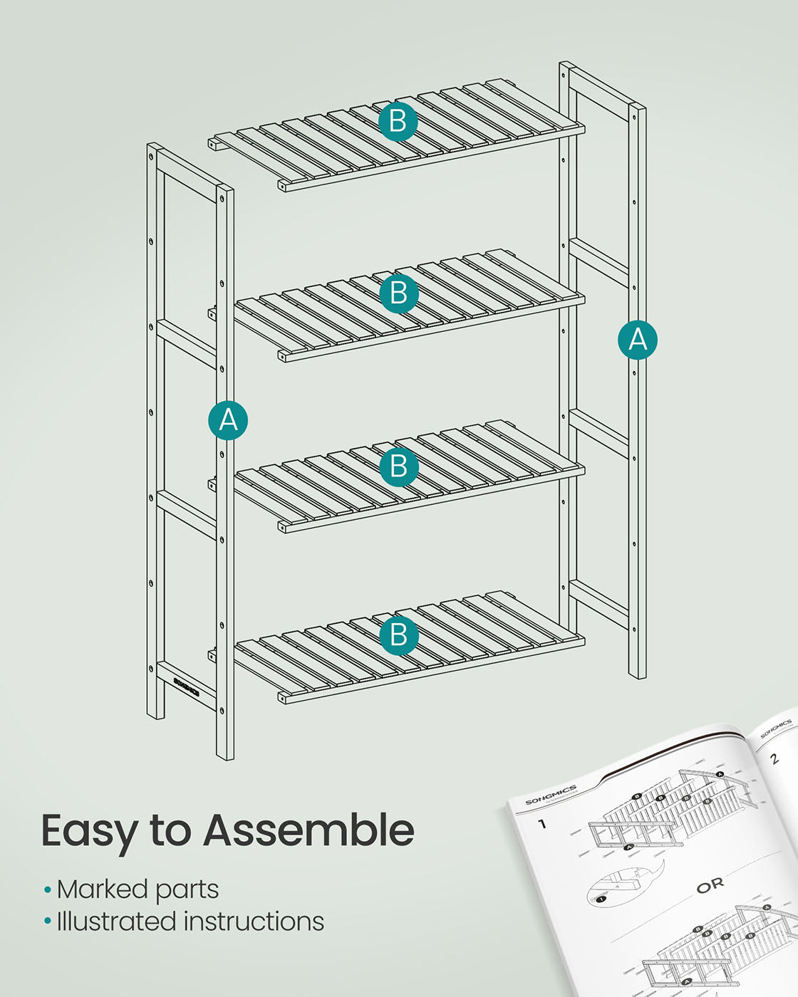Bamboo Storage Shelf 4-Tier Shelving Unit 26 x 60 x 100 cm - image 6