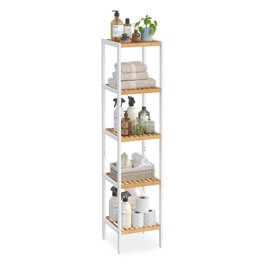 5-Tier Bamboo Bathroom Shelf Cloud White and Natural Beige - image 1
