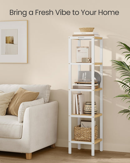 5-Tier Bamboo Bathroom Shelf Cloud White and Natural Beige - image 4
