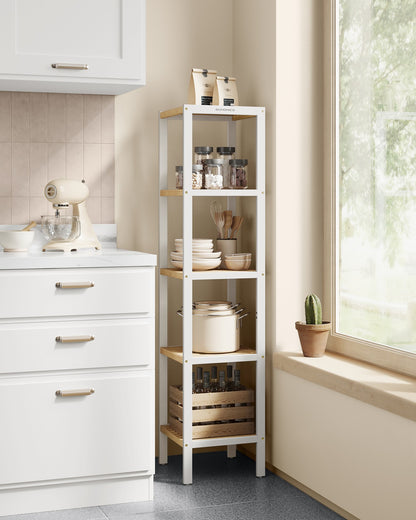 5-Tier Bamboo Bathroom Shelf Cloud White and Natural Beige - image 5