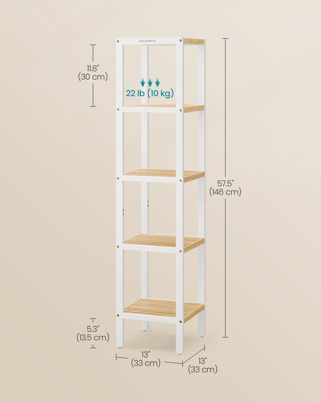 5-Tier Bamboo Bathroom Shelf Cloud White and Natural Beige - image 6