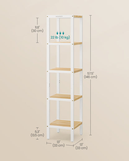 5-Tier Bamboo Bathroom Shelf Cloud White and Natural Beige - image 6