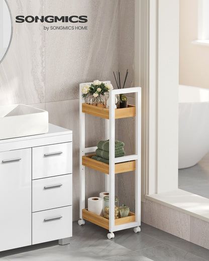 3-Tier Slim Storage Trolley White and Natural - image 2