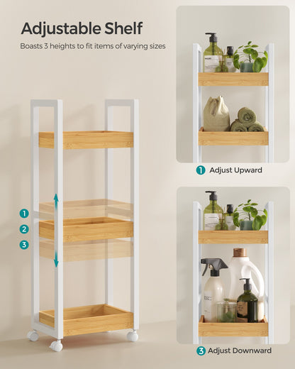 3-Tier Slim Storage Trolley White and Natural - image 4