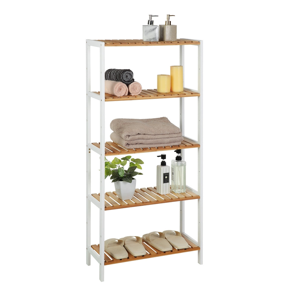 Bamboo Storage Shelf 5-Tier 26 x 60 x 130 cm White and Natural - image 2