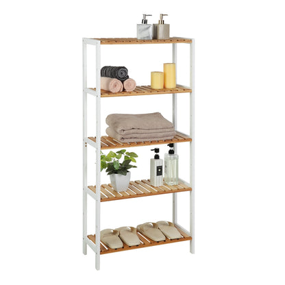 Bamboo Storage Shelf 5-Tier 26 x 60 x 130 cm White and Natural - image 2