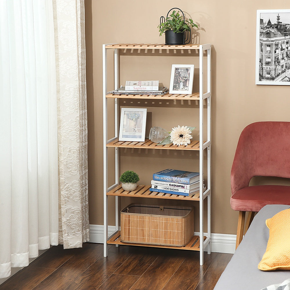 Bamboo Storage Shelf 5-Tier 26 x 60 x 130 cm White and Natural - image 3