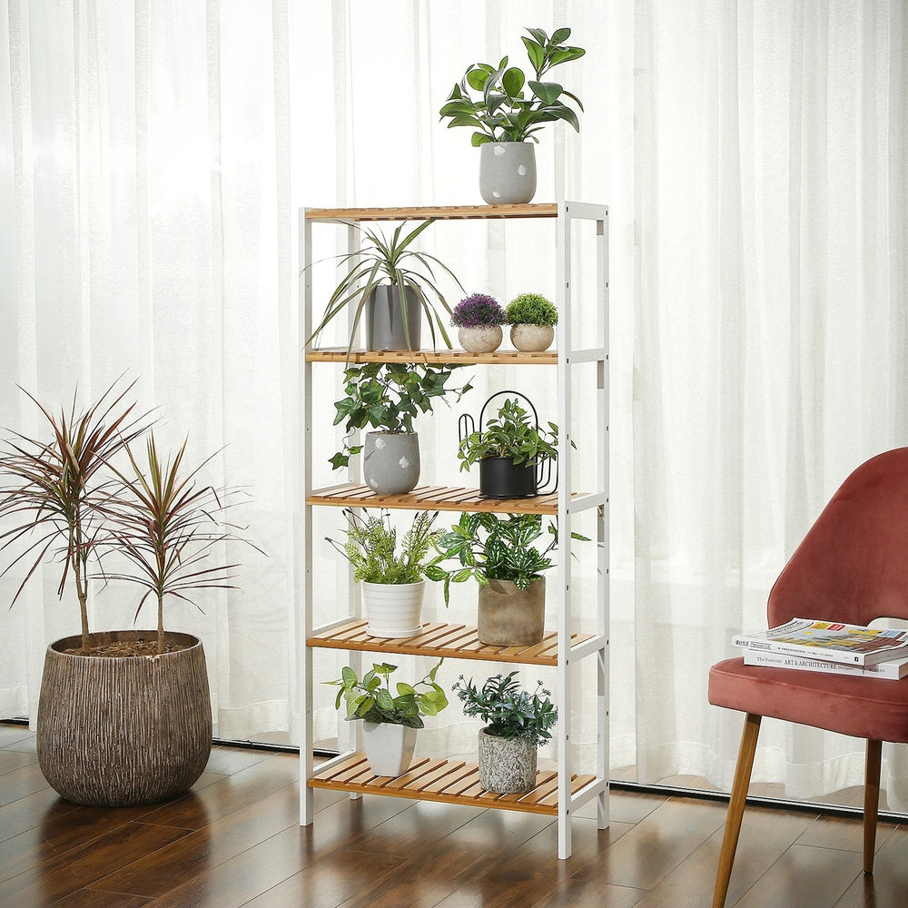 Bamboo Storage Shelf 5-Tier 26 x 60 x 130 cm White and Natural - image 5