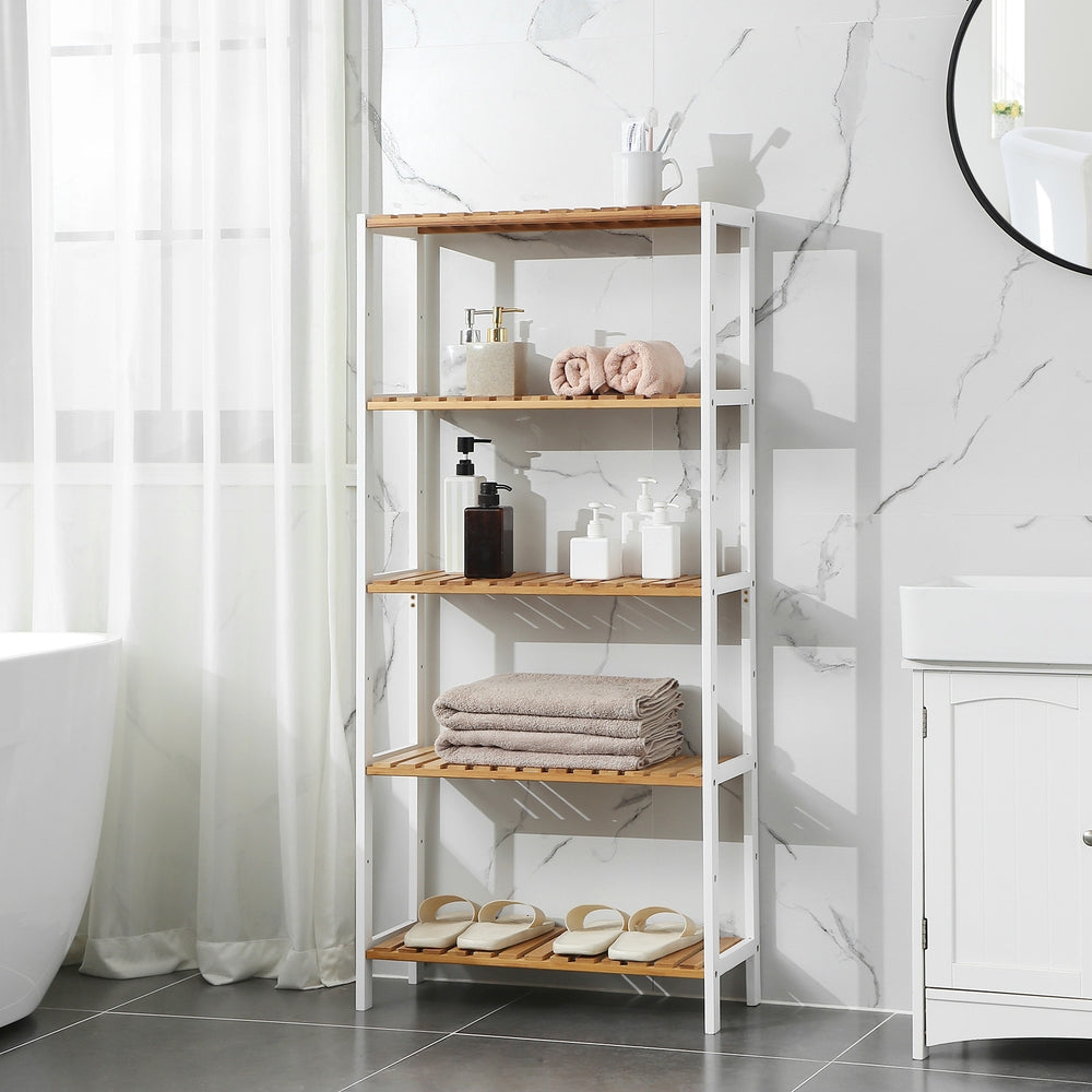 Bamboo Storage Shelf 5-Tier 26 x 60 x 130 cm White and Natural - image 6