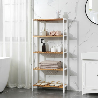 Bamboo Storage Shelf 5-Tier 26 x 60 x 130 cm White and Natural - image 6