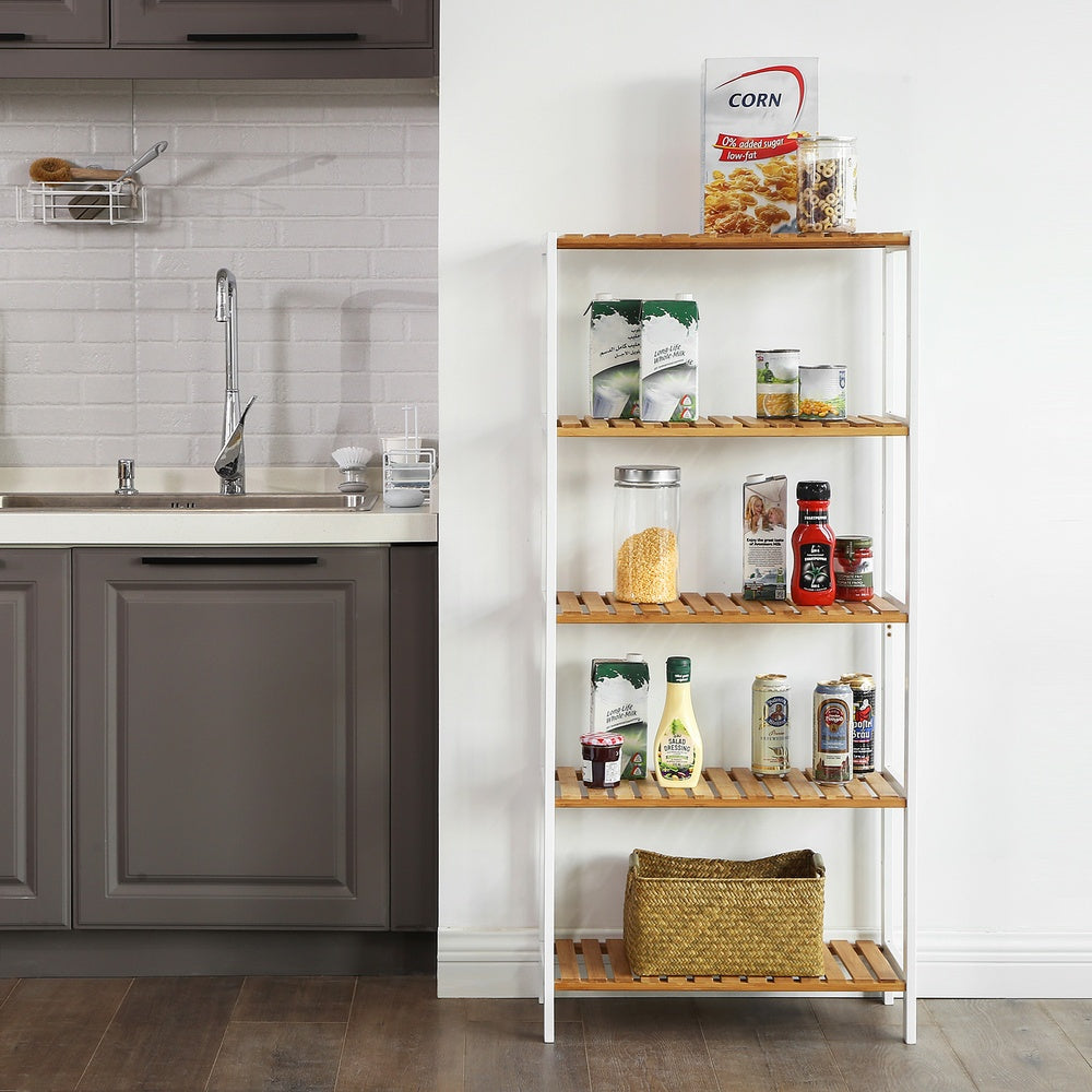 Bamboo Storage Shelf 5-Tier 26 x 60 x 130 cm White and Natural - image 7