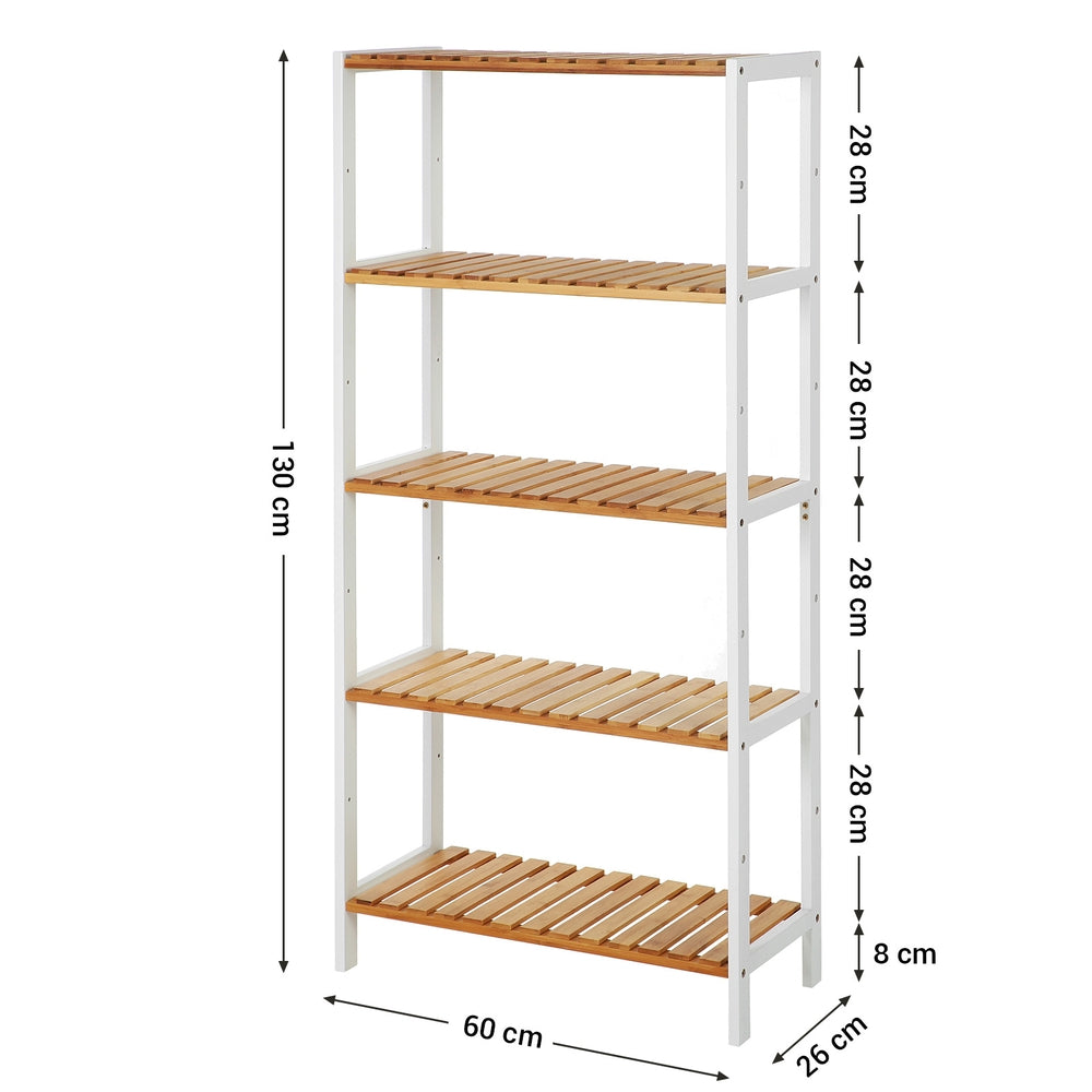 Bamboo Storage Shelf 5-Tier 26 x 60 x 130 cm White and Natural - image 9