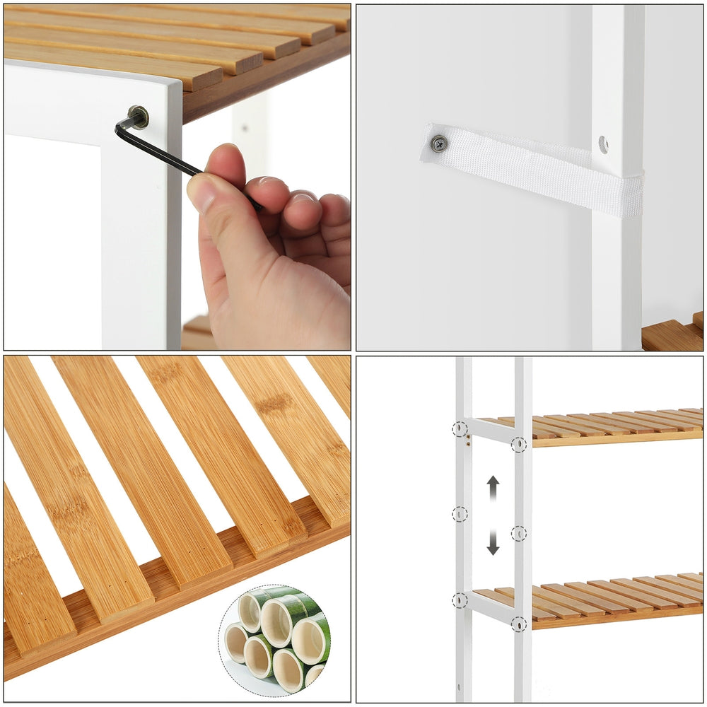 Bamboo Storage Shelf 5-Tier 26 x 60 x 130 cm White and Natural - image 10