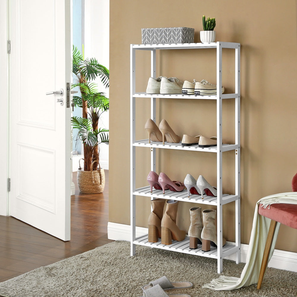 Bamboo Storage Shelf 5-Tier 26 x 60 x 130 cm White and Natural - image 19