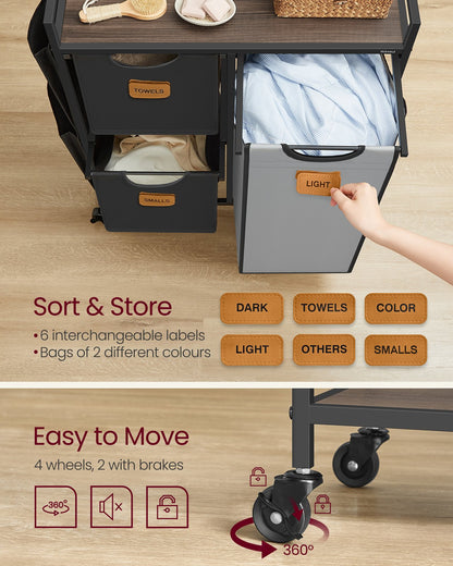 100 L Laundry Hamper with 3 CompartmentsNatural Beige, Dove Grey and Cream White - image 18