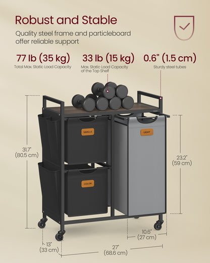100 L Laundry Hamper with 3 Compartments Chestnut Brown, Ink Black and Dove Grey - image 6