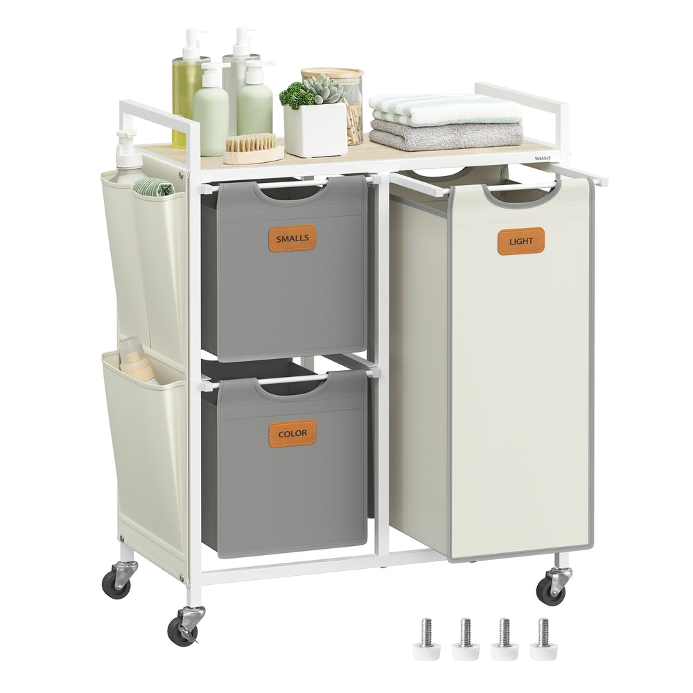 100 L Laundry Hamper with 3 CompartmentsNatural Beige, Dove Grey and Cream White - image 1