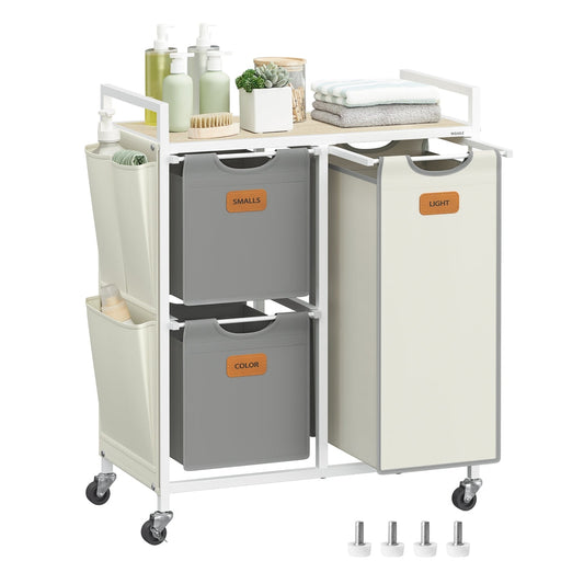 100 L Laundry Hamper with 3 CompartmentsNatural Beige, Dove Grey and Cream White - image 1