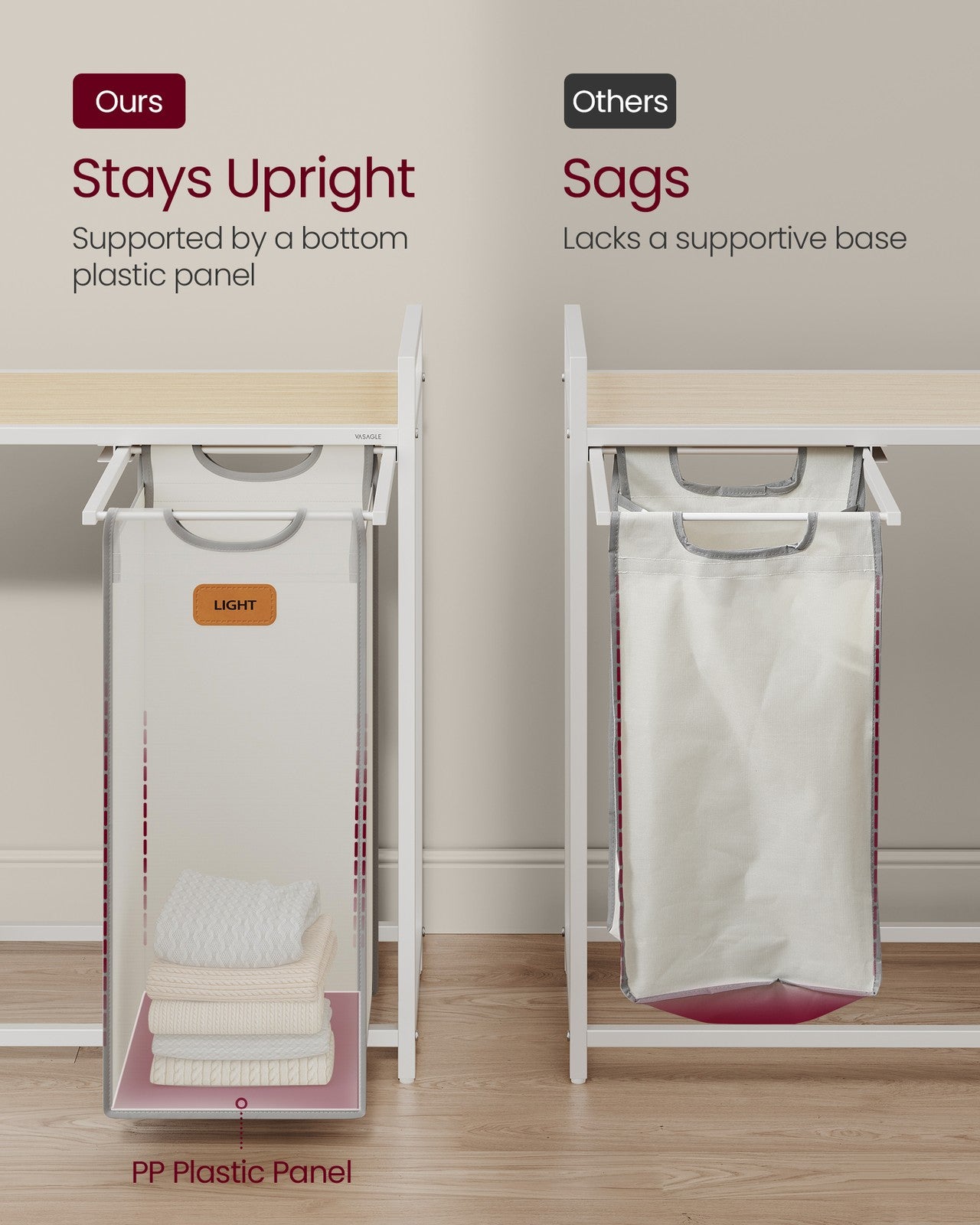 100 L Laundry Hamper with 3 CompartmentsNatural Beige, Dove Grey and Cream White - image 5