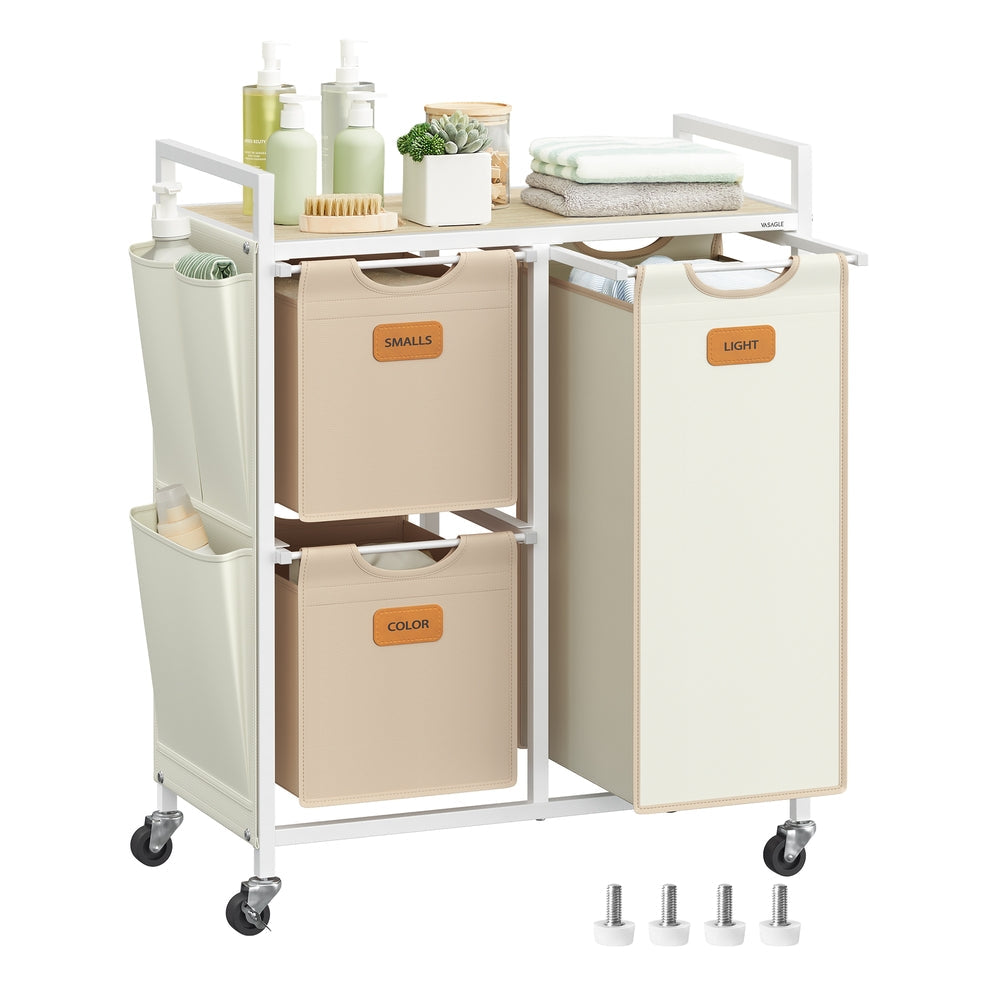100 L Laundry Hamper with 3 CompartmentsNatural Beige, Dove Grey and Cream White - image 8
