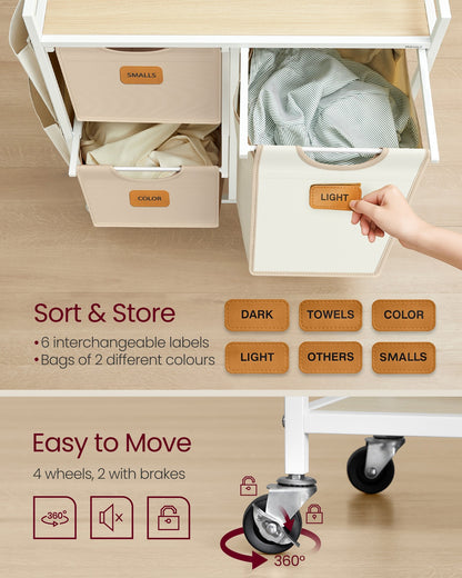 100 L Laundry Hamper with 3 CompartmentsNatural Beige, Dove Grey and Cream White - image 11