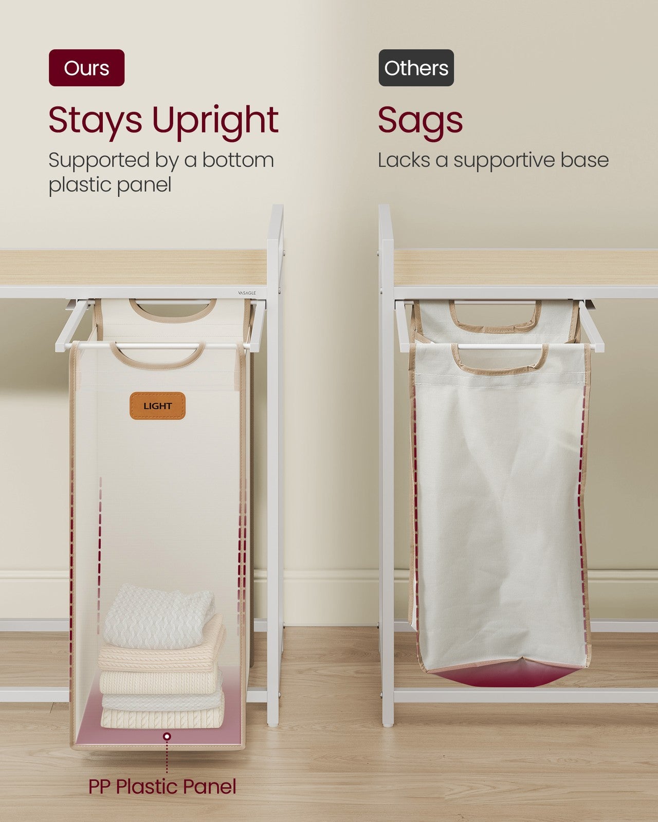 100 L Laundry Hamper with 3 CompartmentsNatural Beige, Dove Grey and Cream White - image 12