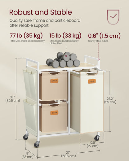 100 L Laundry Hamper with 3 CompartmentsNatural Beige, Dove Grey and Cream White - image 13