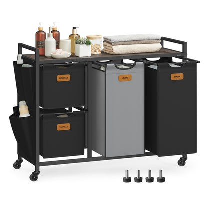 150 L Laundry Hamper with 4 Compartments Chestnut Brown, Ink Black and Dove Grey - image 1