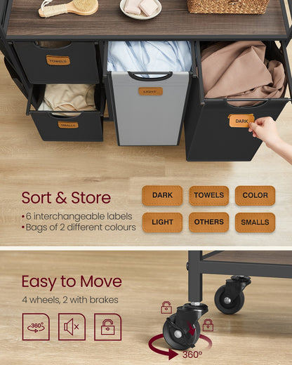 150 L Laundry Hamper with 4 Compartments Chestnut Brown, Ink Black and Dove Grey - image 4