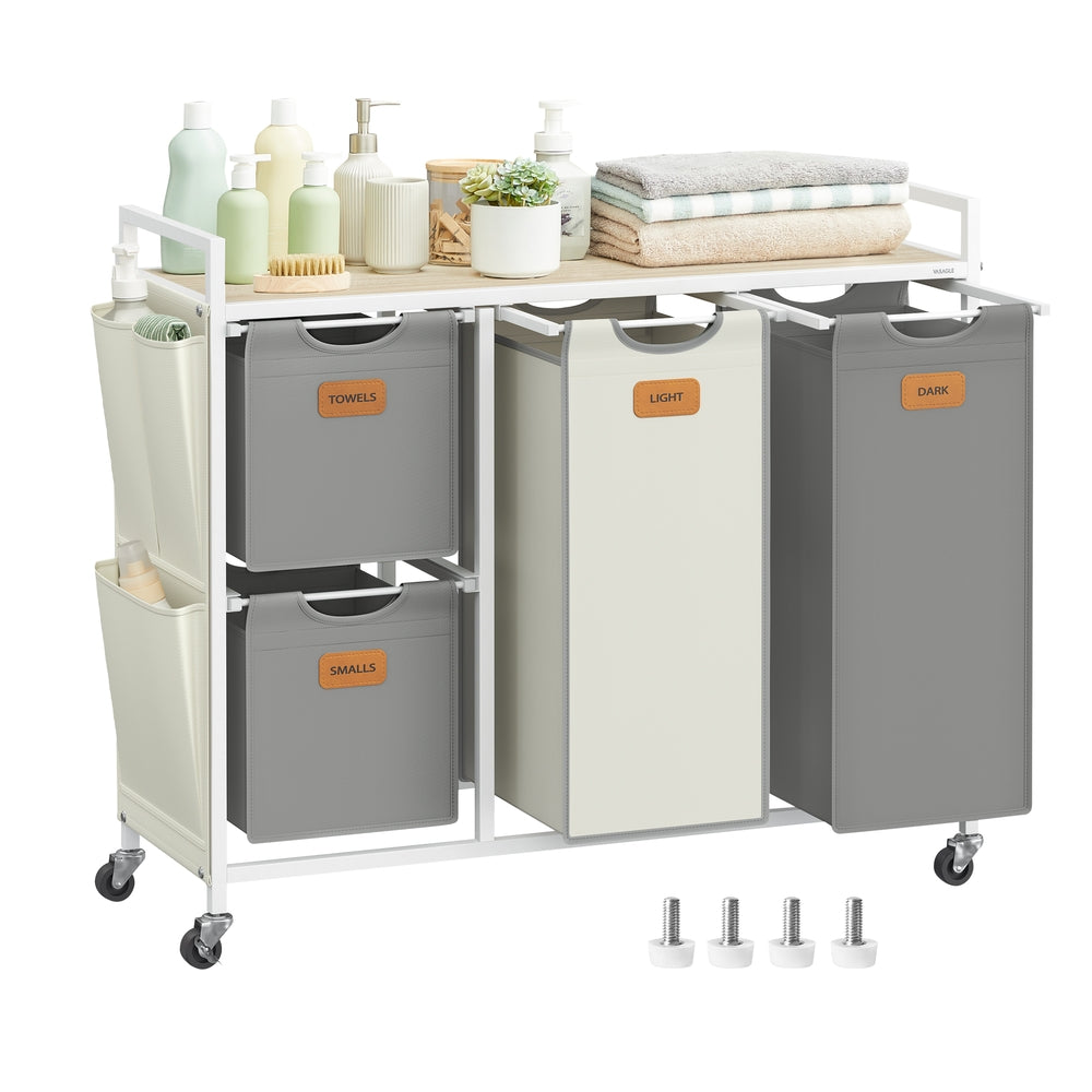 4-Bag Laundry Hamper Natural Beige Camel Brown Cream White - image 8