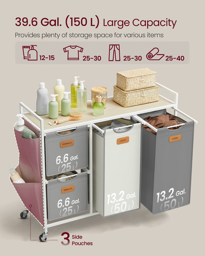 4-Bag Laundry Hamper Natural Beige Camel Brown Cream White - image 10