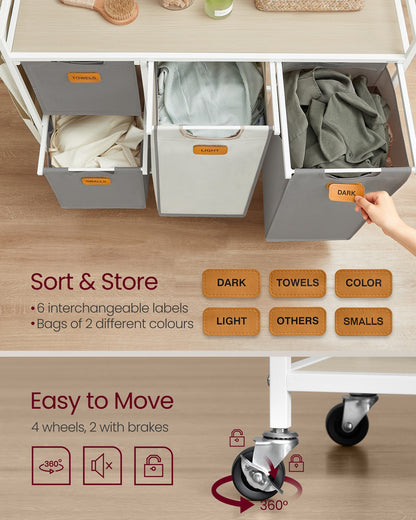 4-Bag Laundry Hamper Natural Beige Camel Brown Cream White - image 11