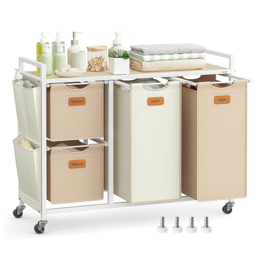 4-Bag Laundry Hamper Natural Beige Camel Brown Cream White - image 1