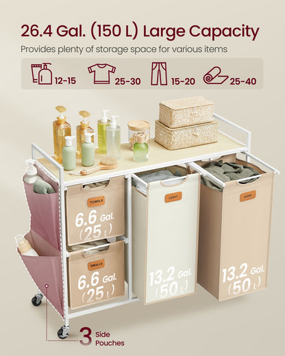 4-Bag Laundry Hamper Natural Beige Camel Brown Cream White - image 3