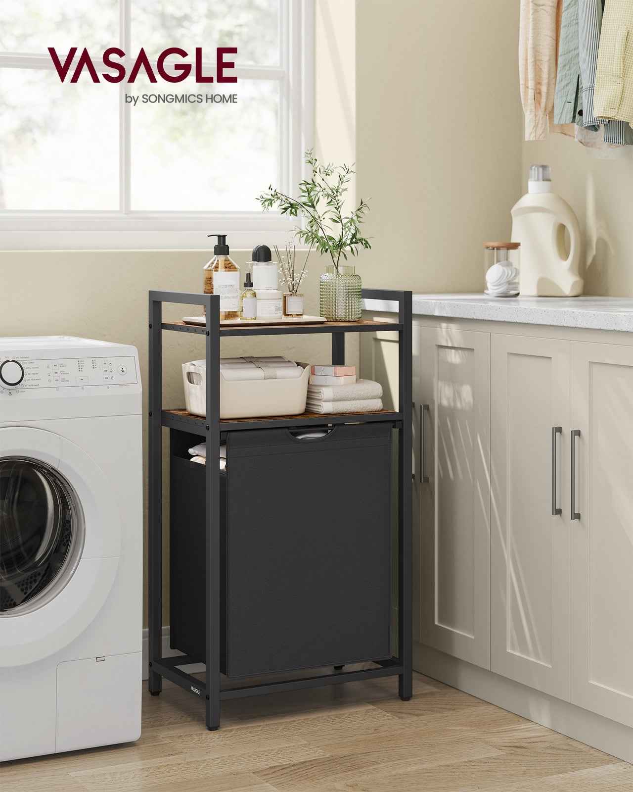 Laundry Basket 65 L Capacity Rustic Brown and Black - image 2