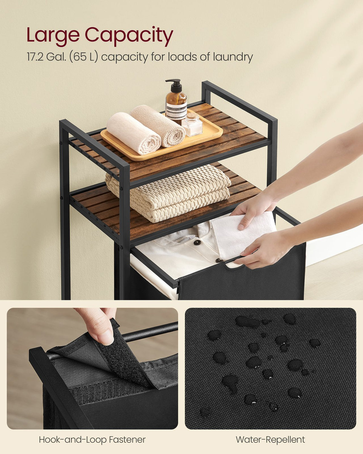Laundry Basket 65 L Capacity Rustic Brown and Black - image 3