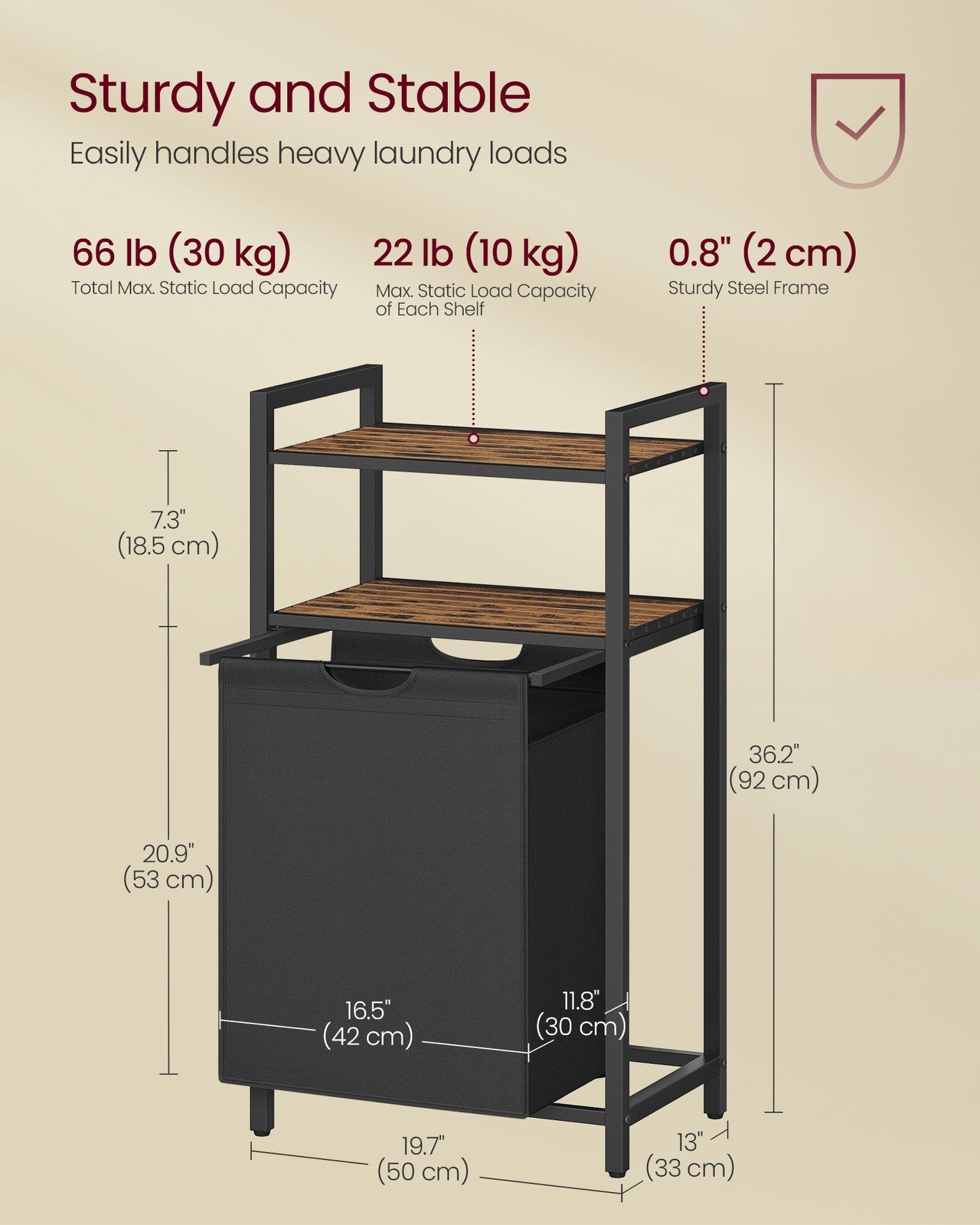 Laundry Basket 65 L Capacity Rustic Brown and Black - image 4