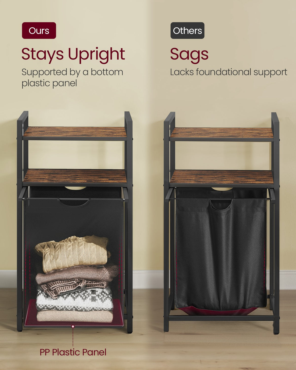 Laundry Basket 65 L Capacity Rustic Brown and Black - image 5
