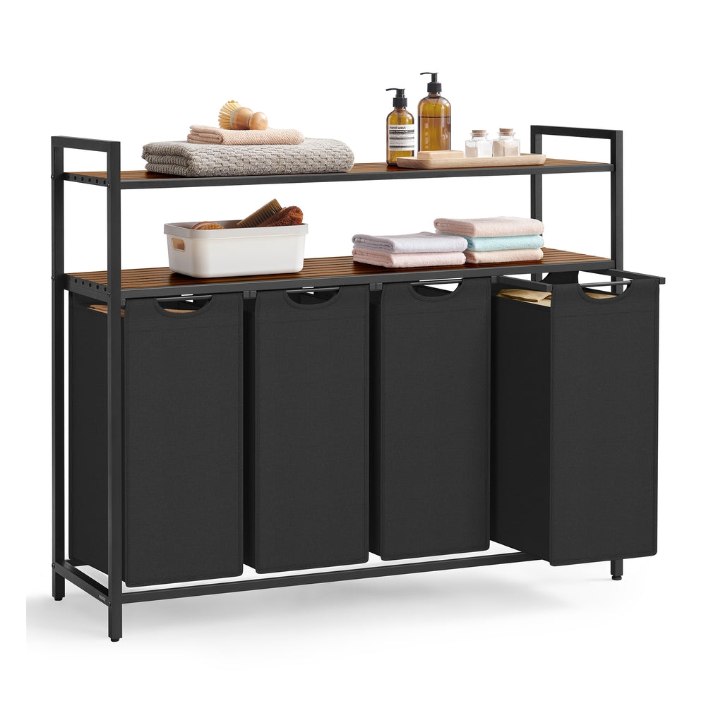 Laundry Basket with 4 Pull-Out Bags Rustic Brown and Black - image 1