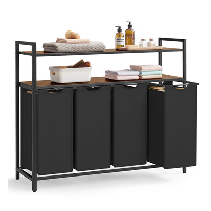 Laundry Basket with 4 Pull-Out Bags Rustic Brown and Black - image 1